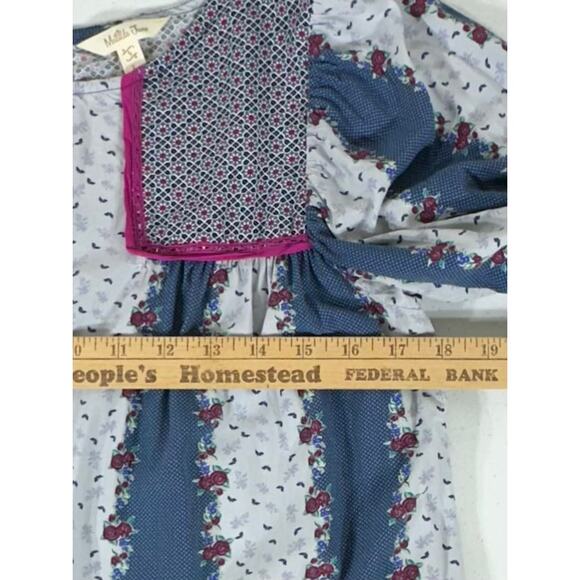 Matilda Jane Top Size Small Blue Multi Ditzy Floral Keyhole Neck 3/4 Sleeve Boho - Picture 8 of 8